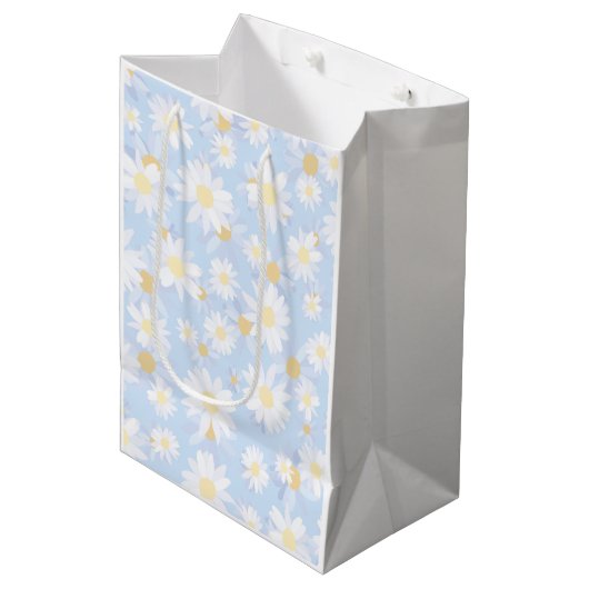 Classy Blue White Daisy Flowers Medium Cadeauzakje (Voorkant Gekanteld)