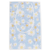 Classy Blue White Daisy Flowers Medium Cadeauzakje (Voorkant)