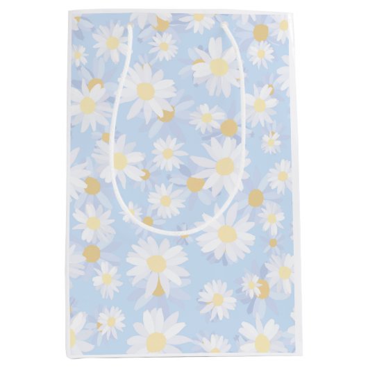Classy Blue White Daisy Flowers Medium Cadeauzakje (Voorkant)