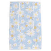 Classy Blue White Daisy Flowers Medium Cadeauzakje (Achterkant)