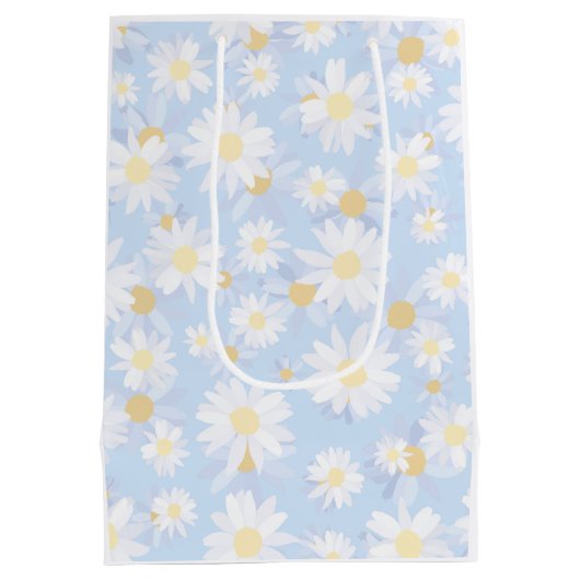Classy Blue White Daisy Flowers Medium Cadeauzakje (Achterkant)