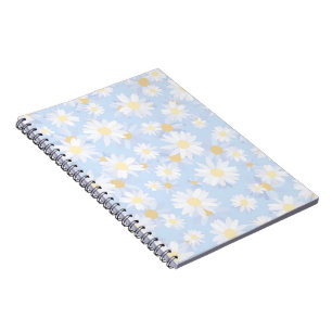 Classy Blue White Daisy Flowers Notitieboek