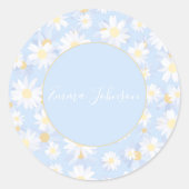 Classy Blue White Daisy Flowers Ronde Sticker (Voorkant)