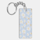 Classy Blue White Daisy Flowers Sleutelhanger (Voorkant Links)