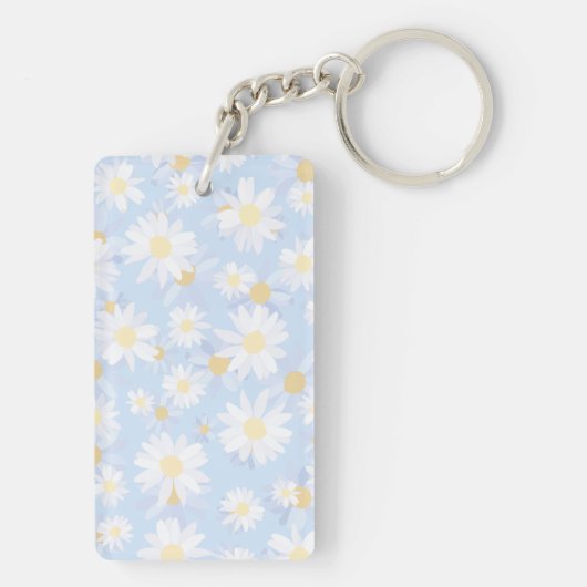 Classy Blue White Daisy Flowers Sleutelhanger (achterkant)