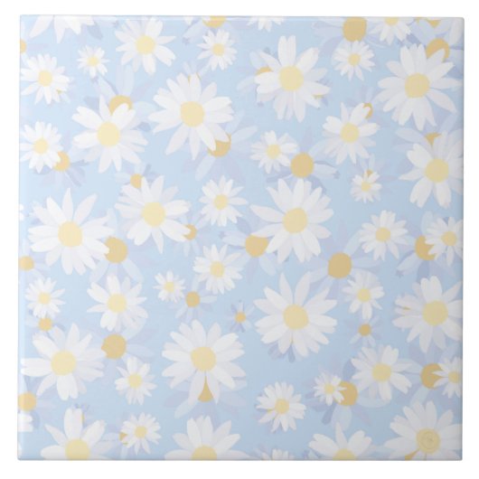 Classy Blue White Daisy Flowers Tegeltje (Voorkant)