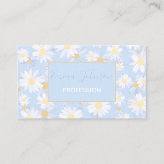 Classy Blue White Daisy Flowers Visitekaartje (Voorkant)