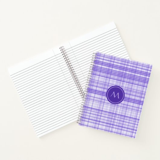 Classy Blue White Plaid Monogram Notitieboek (Binnen)