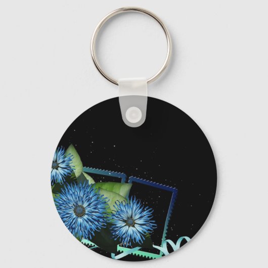 Classy blue zwarte florale cadeaus - personaliseer sleutelhanger (Voorkant)