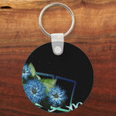 Classy blue zwarte florale cadeaus - personaliseer sleutelhanger (Voorkant)