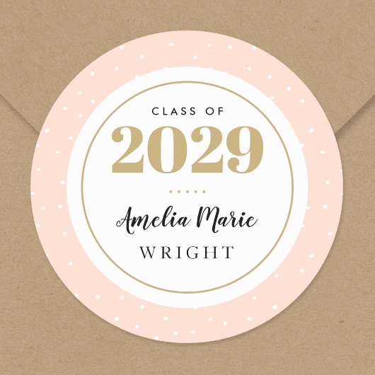 Classy Blush en Gold Personalized Afstuderen Ronde Sticker