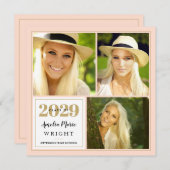 Classy Blush en Gold Photo Collage Afstuderen Kaart (Voorkant / Achterkant)