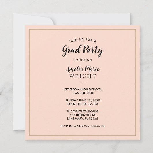 Classy Blush en Gold Photo Collage Afstuderen Kaart (Achterkant)