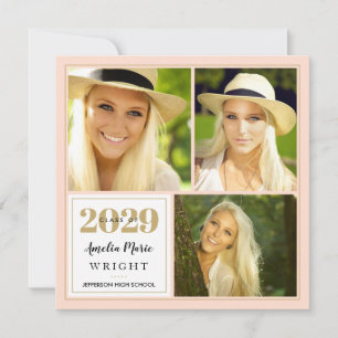 Classy Blush en Gold Photo Collage Afstuderen Kaart