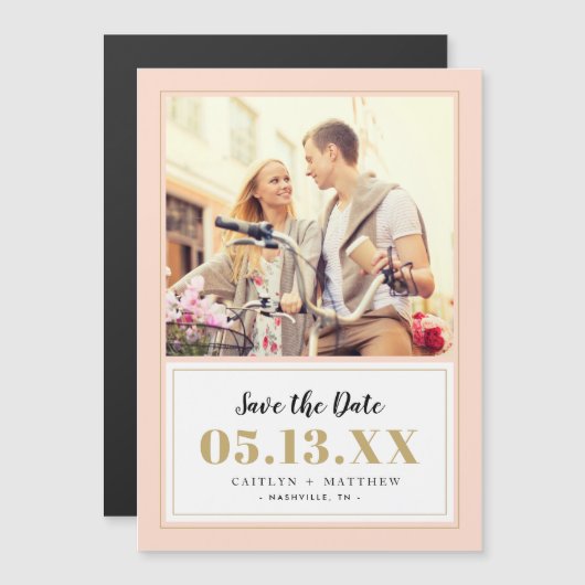 Classy Blush en Gold Photo Save the Date (Voorkant / Achterkant)