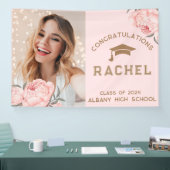 Classy Blush Pink Floral Afstuderen GraduPartij Spandoek (Beurs)