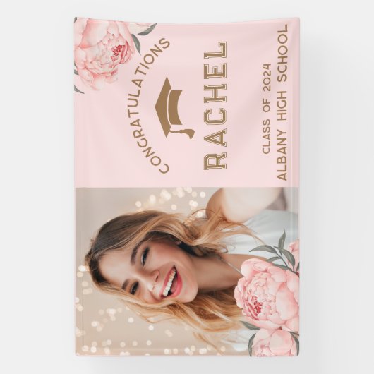 Classy Blush Pink Floral Afstuderen GraduPartij Spandoek (Verticaal)