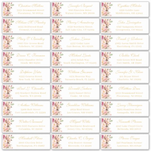 Classy Blush Pink Floral Wedding Guest Adres Sticker (Voorkant)