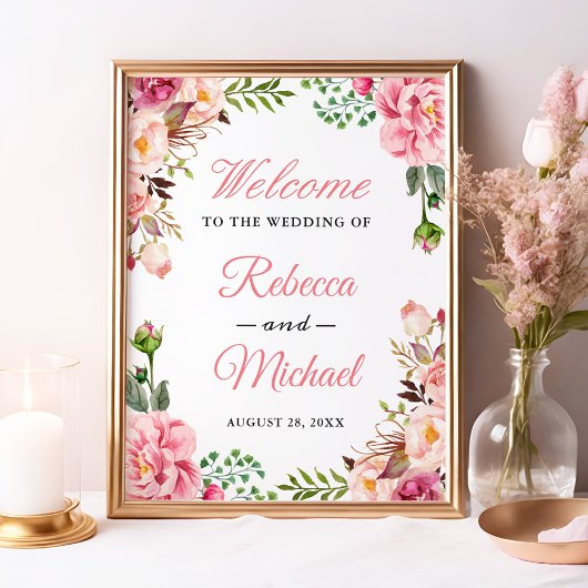 Classy Blush Pink Floral Wrap Welkomstteken Wedden Poster