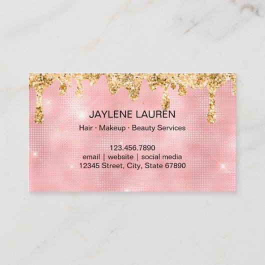 Classy Blush Pink Gold Glitter Drift Lash Makeup Visitekaartje (Achterkant)