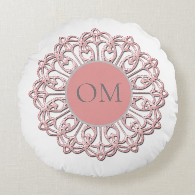 Classy Blush Pink Mandala OM Rond Kussen (Voorkant)