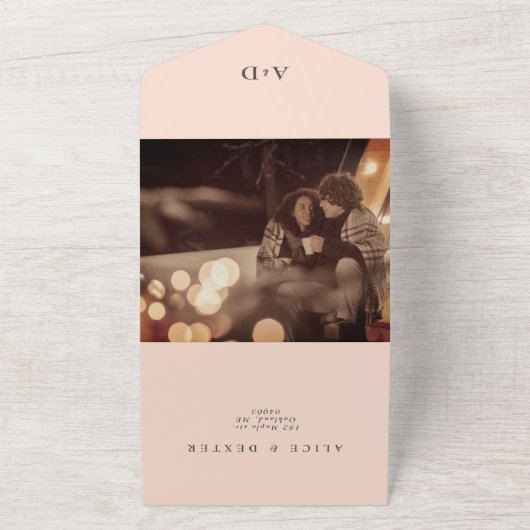 Classy Blush Roos Weddenschap in één uitnodiging (Buitenkant)