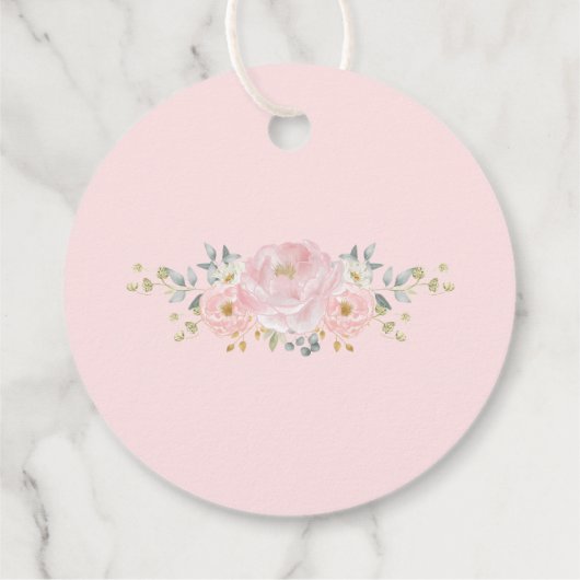 Classy Blush Roze Gouden Bloem Pioen Bruiloft Bedankjes Labels (Achterkant)
