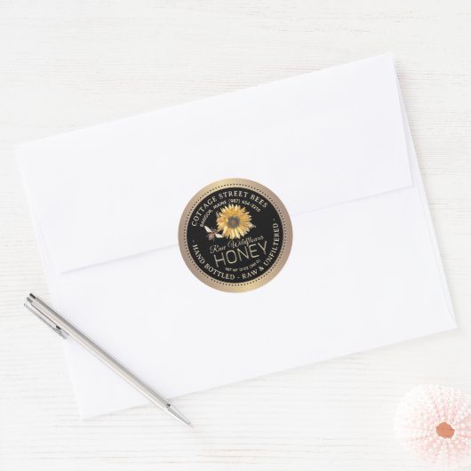 Classy Boerderij Honing Zonnebloem  Bee Gold Ronde Sticker (Envelop)