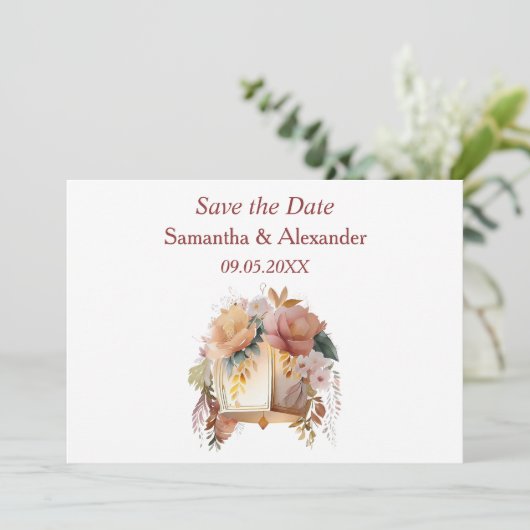 Classy Bohemian Floral Save the Date (Staand voorkant)