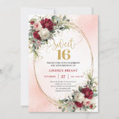 Classy Boho Burgundy Blush Gold Floral Sweet 16th Kaart (Voorkant)