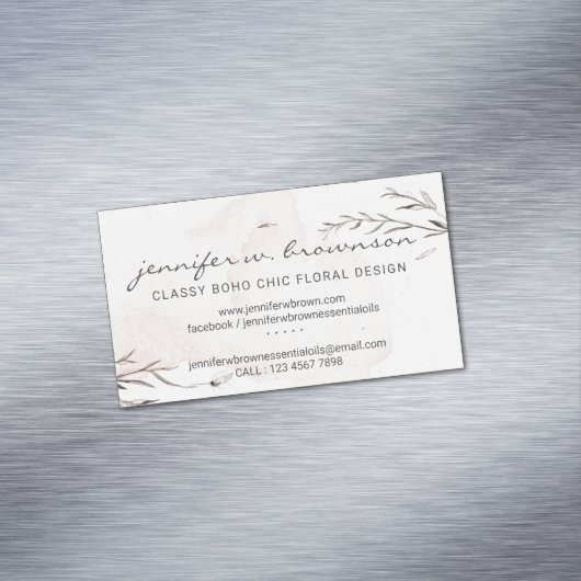 Classy Boho Chic Waterverf Magnetisch Visitekaartje (Voorbeeld)