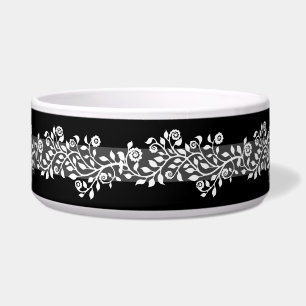 Classy Boho Floral Elegant Chic Black Gray Voerbakje