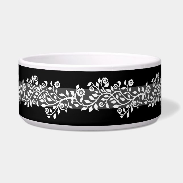 Classy  Boho Floral Elegant Chic Black Gray Voerbakje (Voorkant)