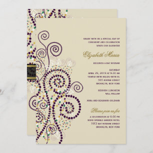 Classy Boho Paarse Spirals Bat/Bar Mitvah Invite Kaart