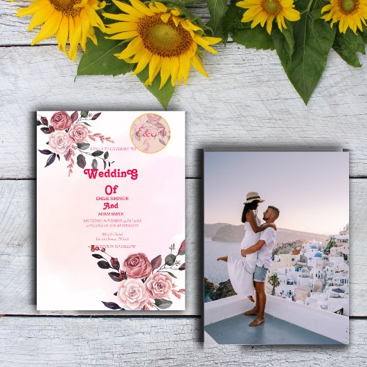 CLASSY BOHO ROZE BLOEMENBRUILOFT KAART