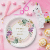 Classy Boho Tropical Blush Paarse Floral Wedding Papieren Bordje (Feest)