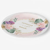 Classy Boho Tropical Blush Paarse Floral Wedding Papieren Bordje (Gekanteld)
