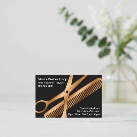 Classy Bold Modern Barber Shop Visitekaartjes (Staand voorkant)