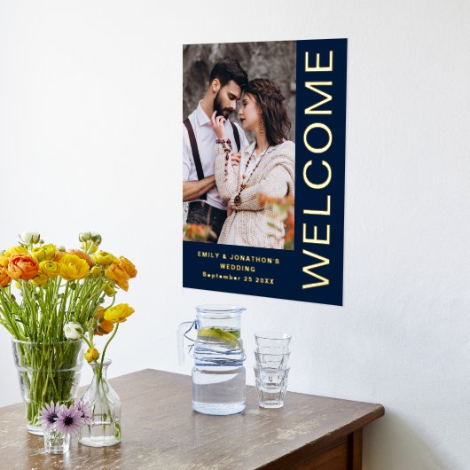 Classy Bold Text Welkom Weduwen Navy Blue Folie Afdrukken (Laag (Keuken))