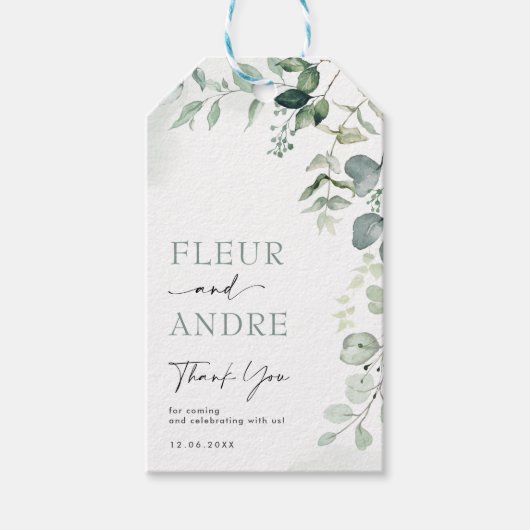 Classy Botanical Eucalyptus Greenery Wedding Favor Cadeaulabel (Voorkant)