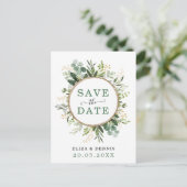 Classy Botanical Greenery Gold Bewaar de datum Aankondigingskaart (Staand voorkant)