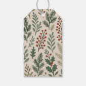 Classy Botanical Holly Berry Floral Art Pattern Cadeaulabel (Achterkant)