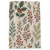 Classy Botanical Holly Berry Floral Art Pattern Medium Cadeauzakje (Voorkant)