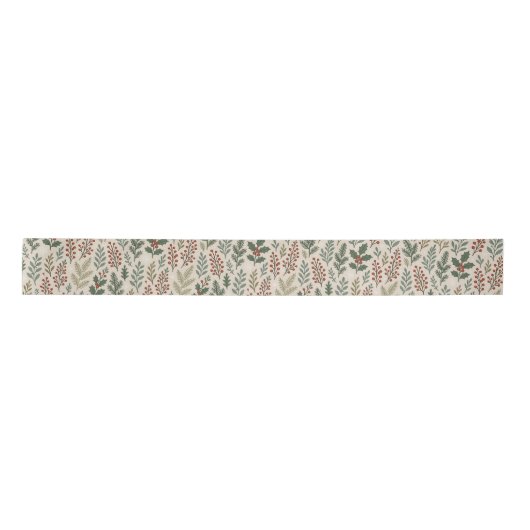 Classy Botanical Holly Berry Floral Art Pattern Satijnen Lint (Voorkant)