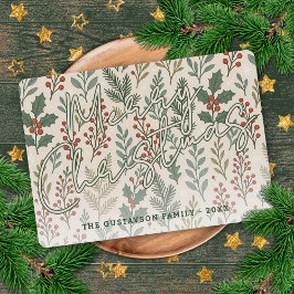 Classy Botanical Holly Berry Floral Pattern Feestdagenkaart