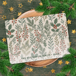Classy Botanical Holly Berry Floral Pattern Feestdagenkaart