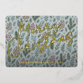 Classy Botanical Holly Berry Floral Pattern Gold Folie Feestdagenkaart (Voorkant)