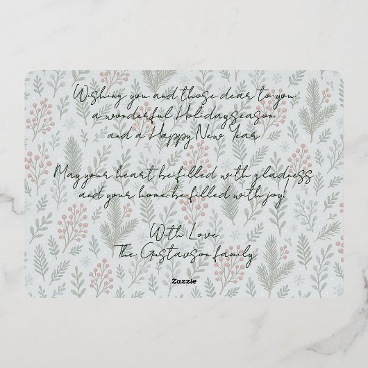 Classy Botanical Holly Berry Floral Pattern Gold Folie Feestdagenkaart (Achterkant)