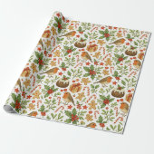 Classy Botanical Holly Floral Art Pattern Cadeaupapier (Uitgerold)
