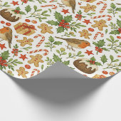 Classy Botanical Holly Floral Art Pattern Cadeaupapier (Hoek)